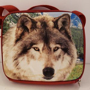 Lunchbox Adventure Planet 3D Embossed Wolf Lunch Bag Side Beverage Holder NEW